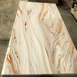 Panneau PVC marbre blanc et or vague