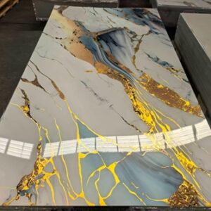 Panneau Mural PVC marbre bleu et doré 244x122