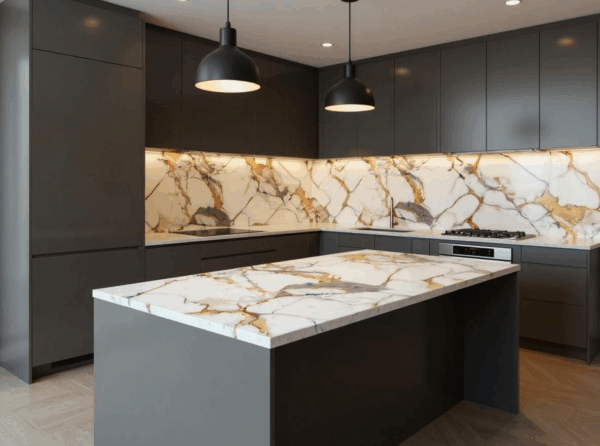 Panneau PVC marbre gris doré
