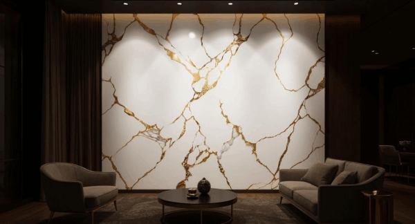 plaque mural marbre doré salon luxueux