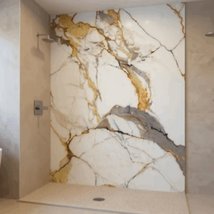 Panneau Mural PVC marbre  blanc et or 244x122 – Image 2