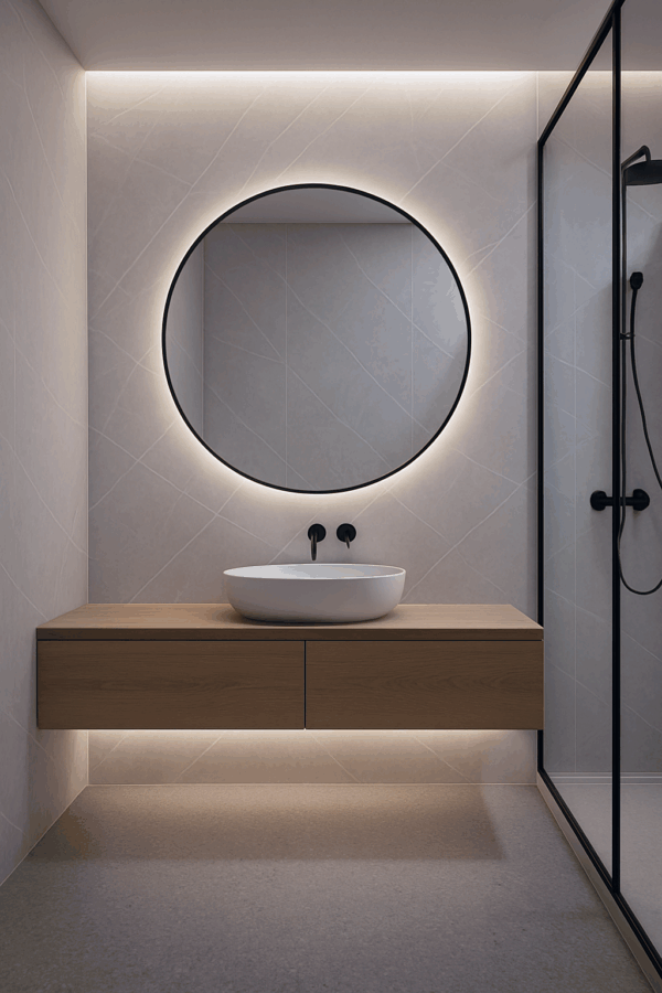 Salle de bain élégante avec panneau PVC marbre