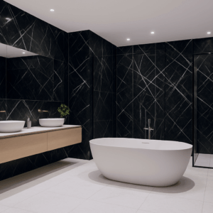 Salle de bain moderne pvc marbre noir veines blanches