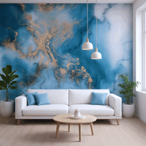 Salon Moderne avec Mur Entièrement en PVC Marbre