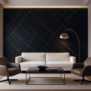Salon Art Déco avec mur PVC marbre noir