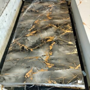 Panneau PVC Marbre Noir Gris noir doré 244x122 cm